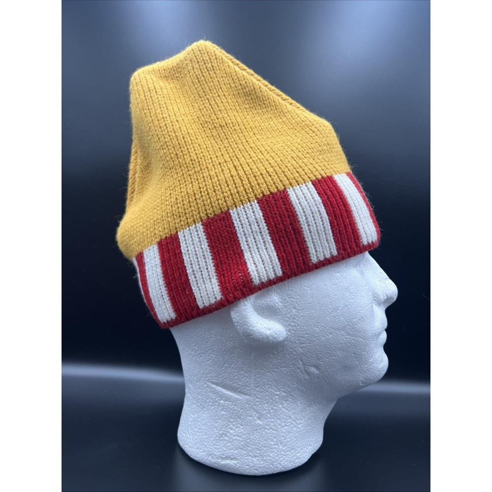 Penthouse Knits Wool Beanie Hat Red White Stripe Band Yellow Gold‎ USA Ski
